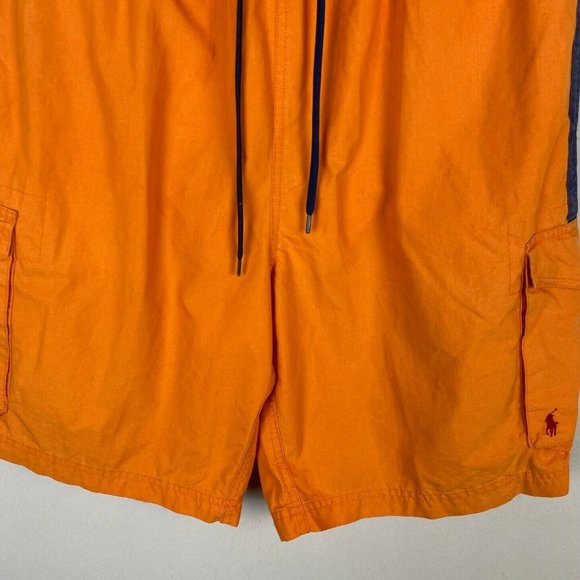 Polo Ralph Lauren Swim Trunks Mens Large Orange Blue Cargo Pocket - Picture 3 of 10